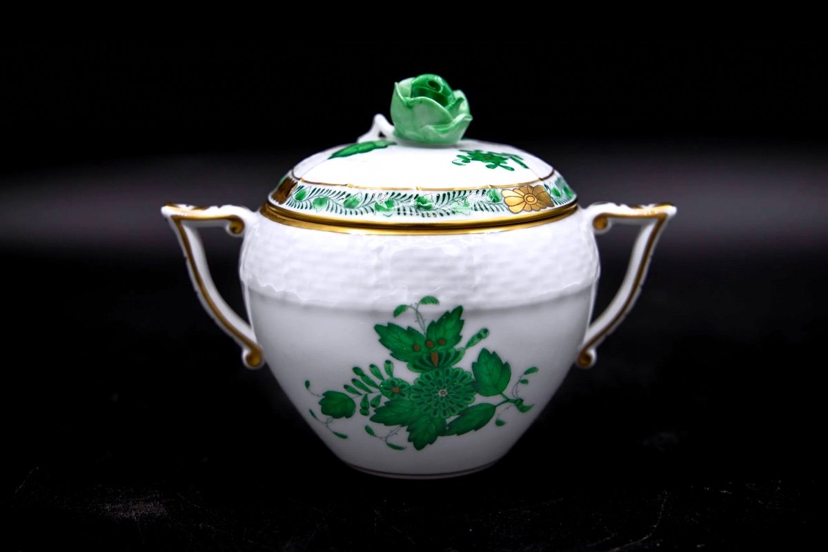 Very Nice Herend "apponyi" Tea Service In Green For 10 People, Chinese Bouquet-photo-3