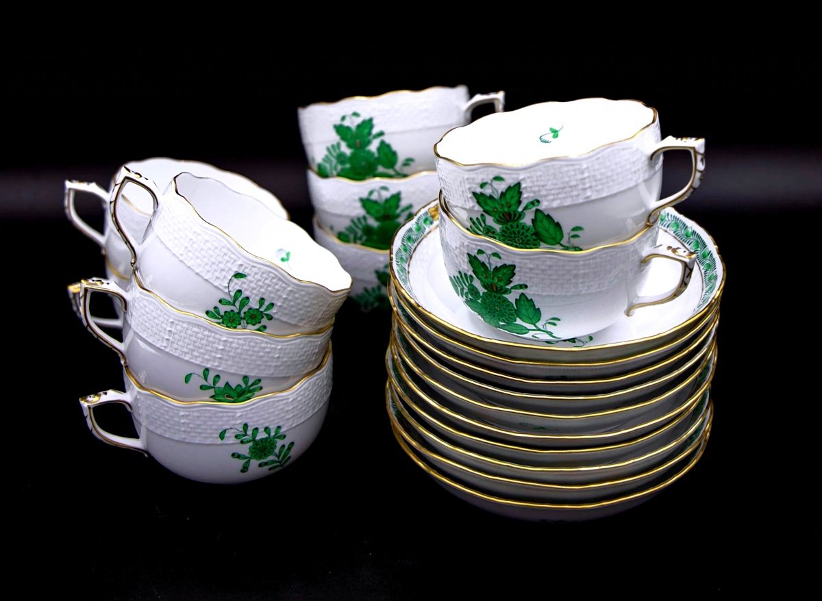 Very Nice Herend "apponyi" Tea Service In Green For 10 People, Chinese Bouquet-photo-4