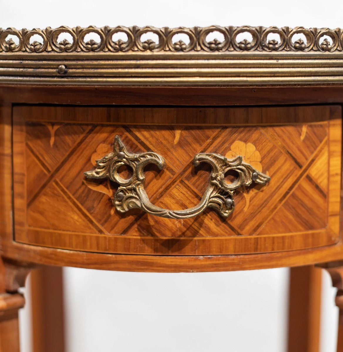 Antique Marquetry Coffee Table With Porcelain Tray, XIX Century-photo-1