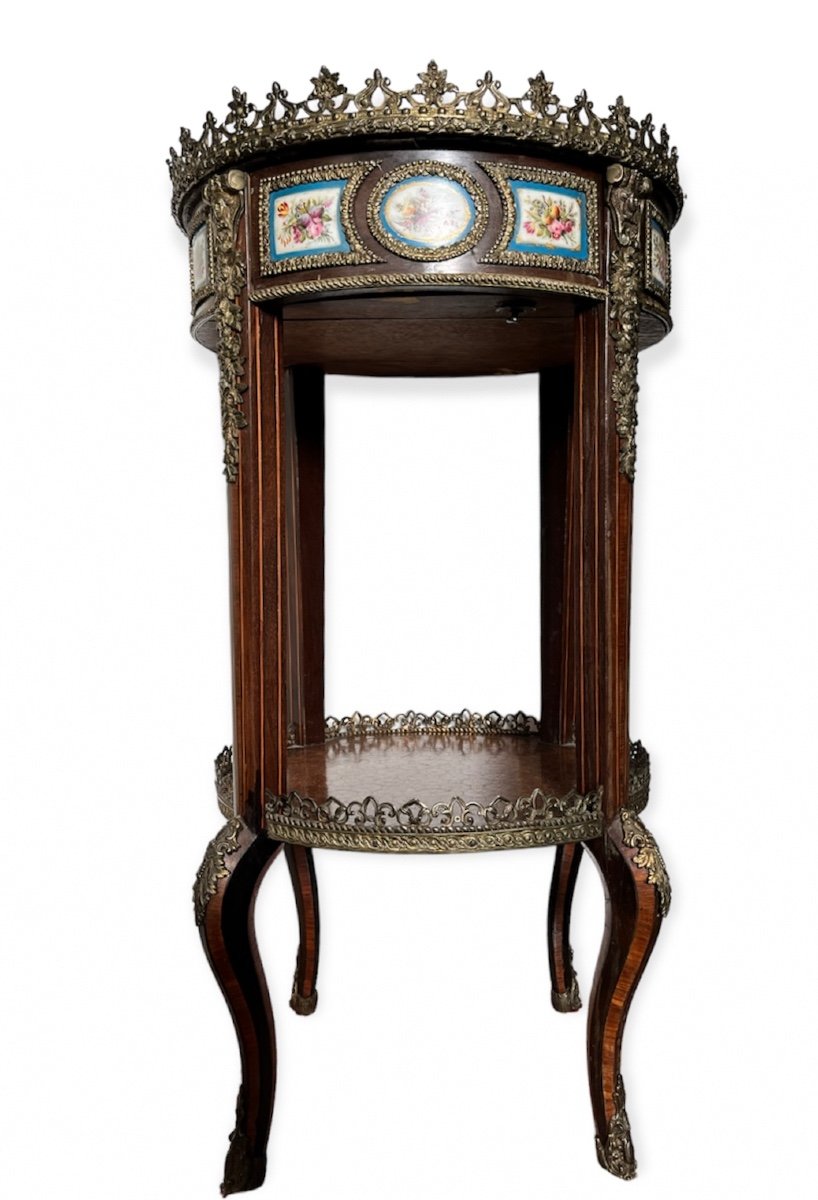 Table Basse Française Antique Avec Plaques De Sèvres Et Décor En Bronze,xix Siecle