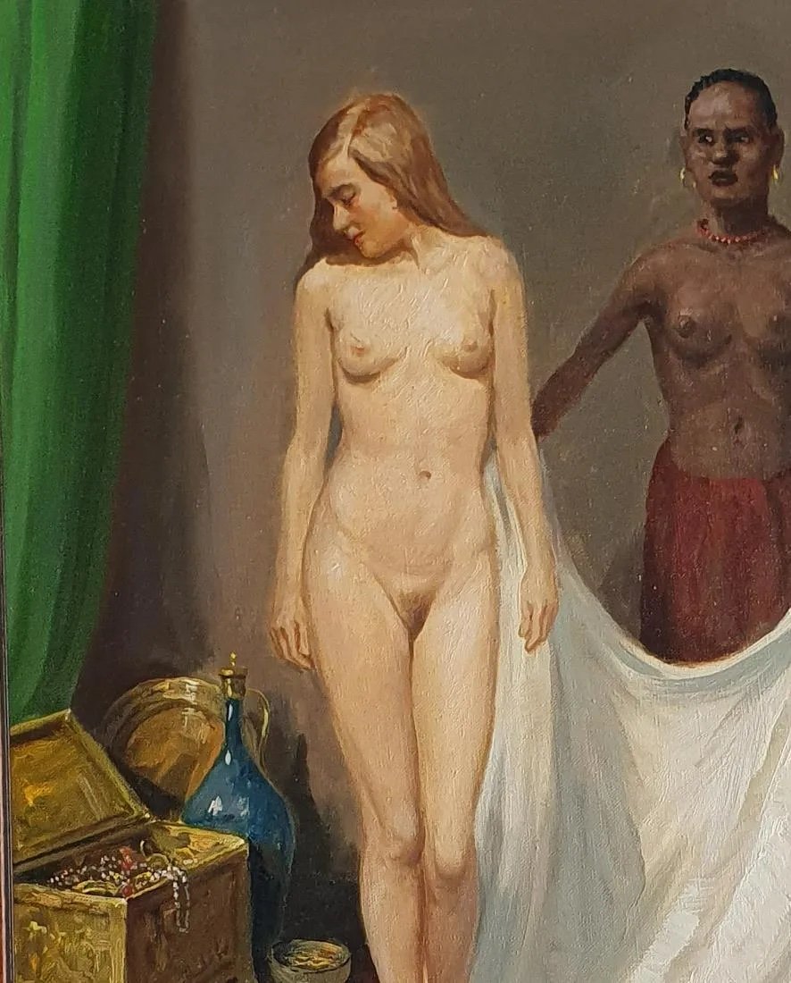 Orientalist Painting Oil On Canvas Representing A Naked Woman Offered For Sale By Moor-photo-4