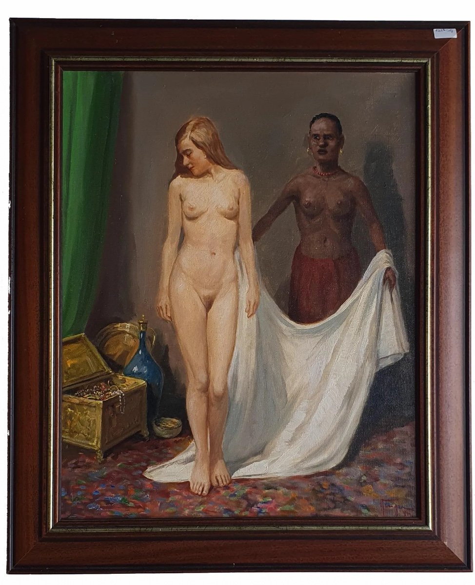 Orientalist Painting Oil On Canvas Representing A Naked Woman Offered For Sale By Moor