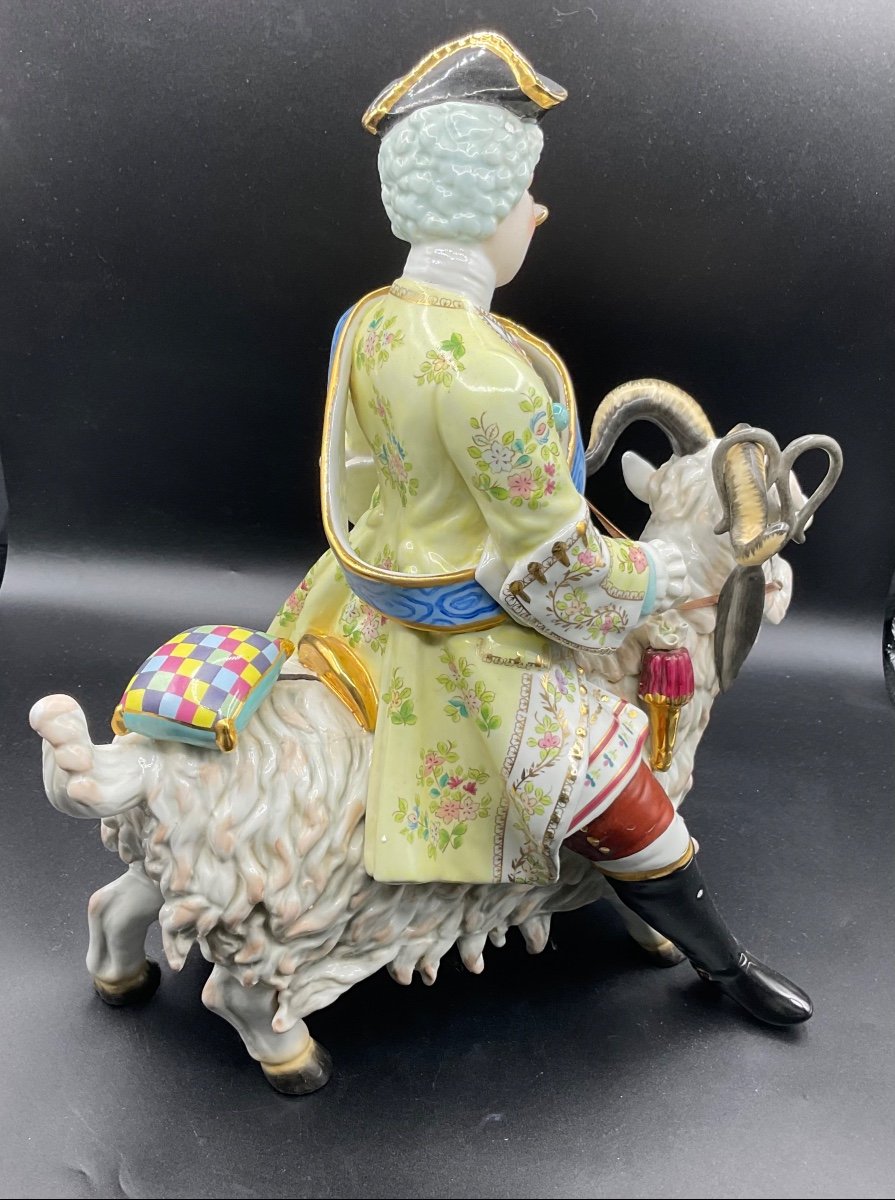 Fabulous Capodimonte Porcelain Group Of Count Bruhl''s "tailor On A Goat",huge-photo-1