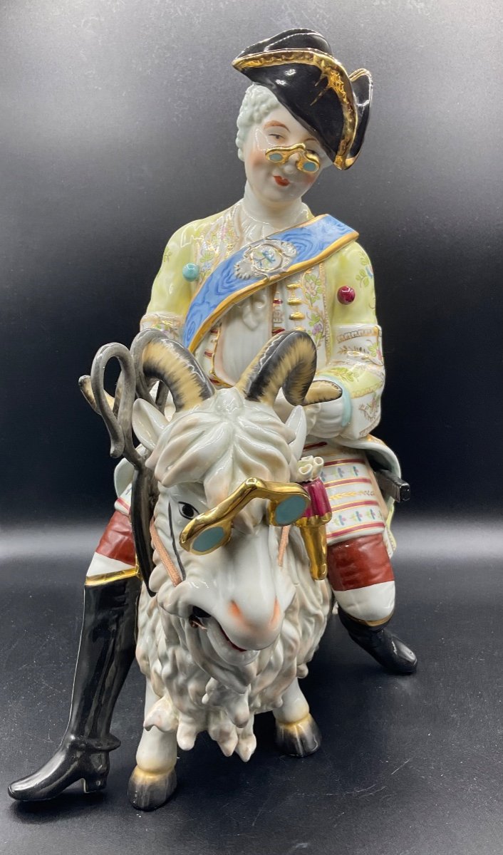 Fabulous Capodimonte Porcelain Group Of Count Bruhl''s "tailor On A Goat",huge-photo-4