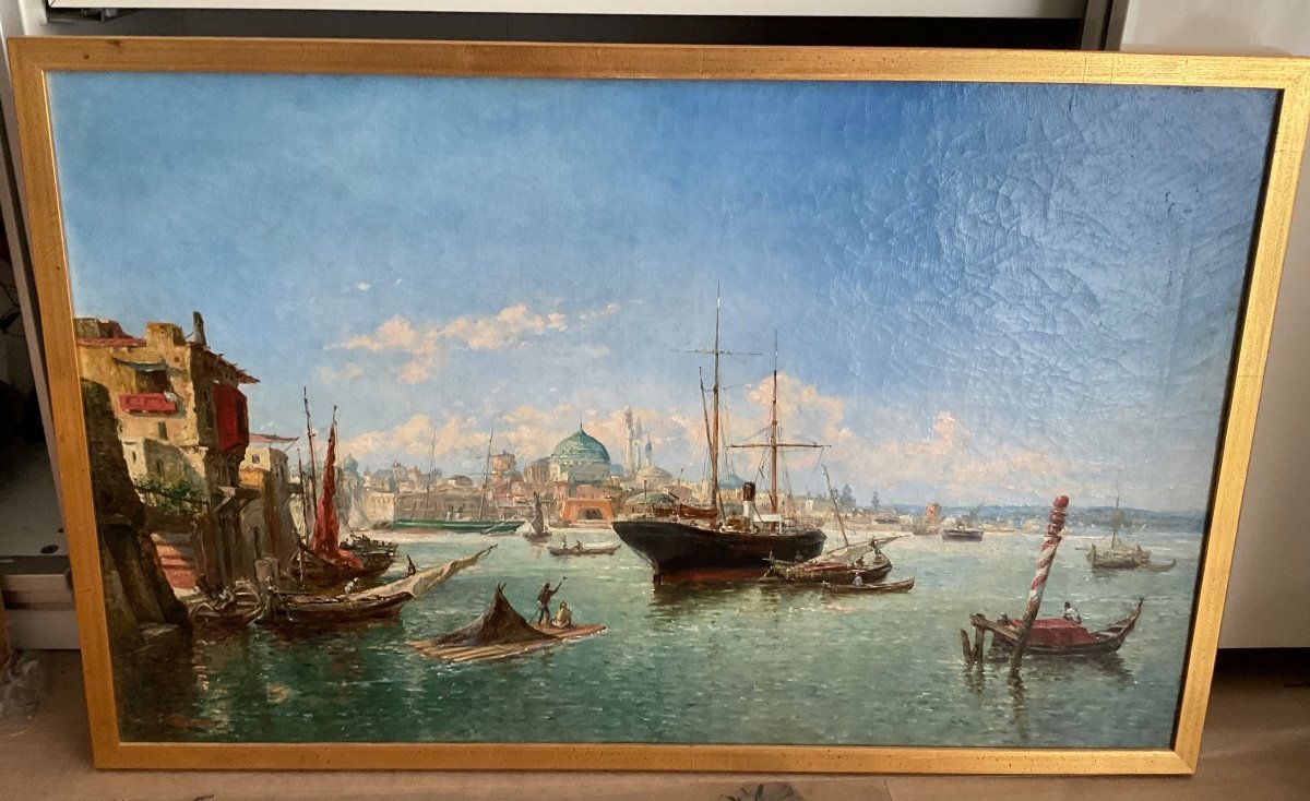 Antique Orientalist Painting By Fritz Carpentero” View Of Bosporus “-photo-8