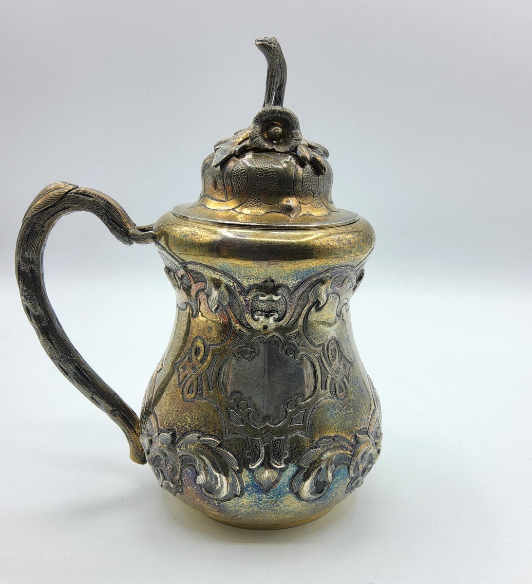 Grand Gobelet Couvert d'Argent Antique Russe Du 19ème Siècle-photo-2