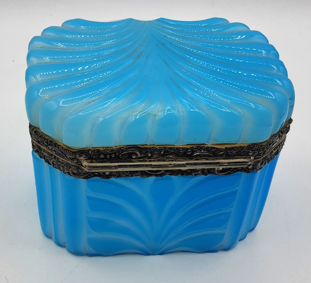 Rarest Barfatan Opaline Overlay Glass Casket With Silver Mount,marks For Austria 1849-photo-2