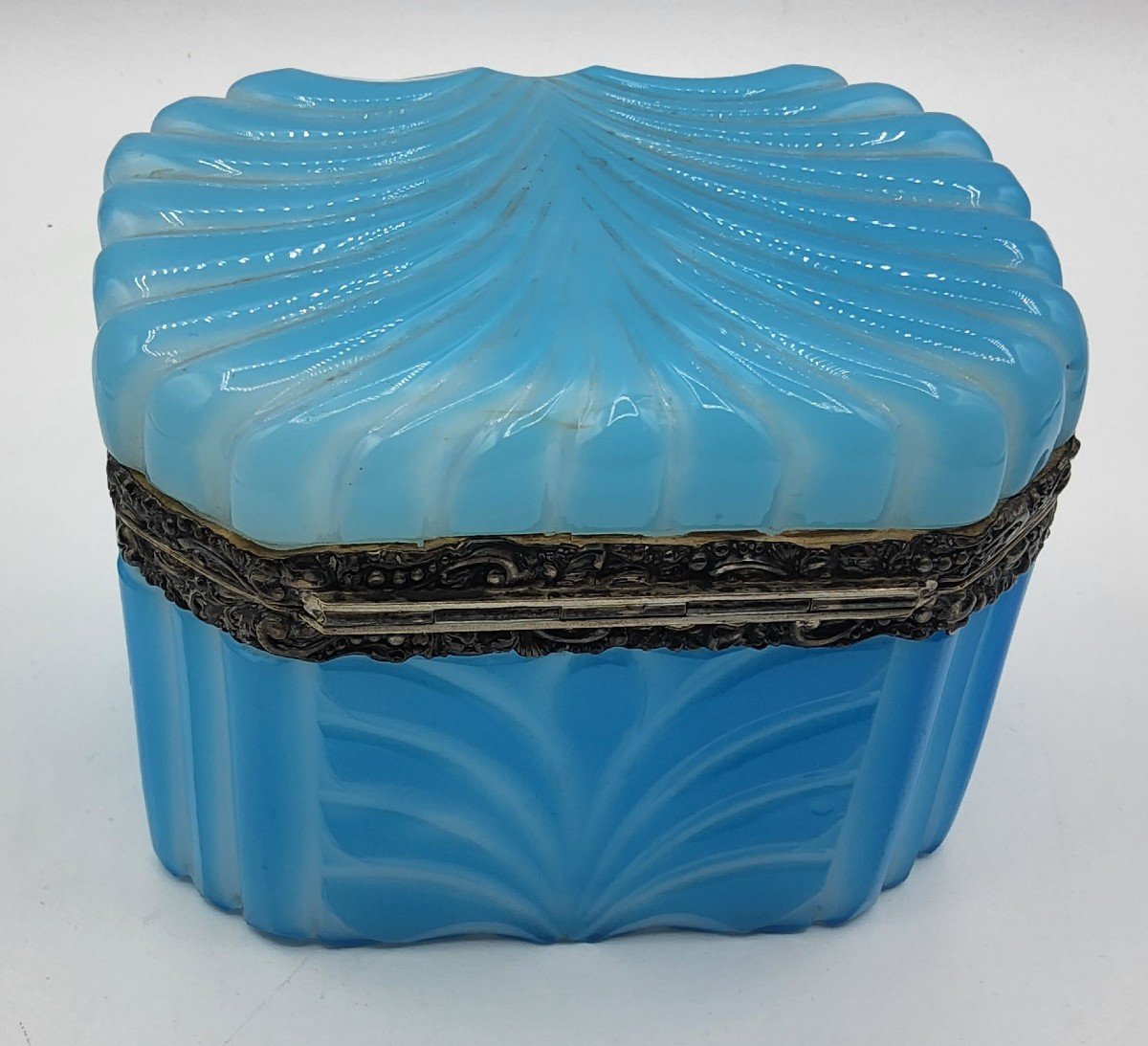 Rarest Barfatan Opaline Overlay Glass Casket With Silver Mount,marks For Austria 1849-photo-5