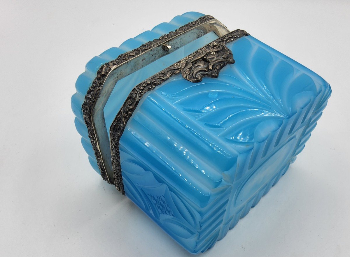 Rarest Barfatan Opaline Overlay Glass Casket With Silver Mount,marks For Austria 1849-photo-7