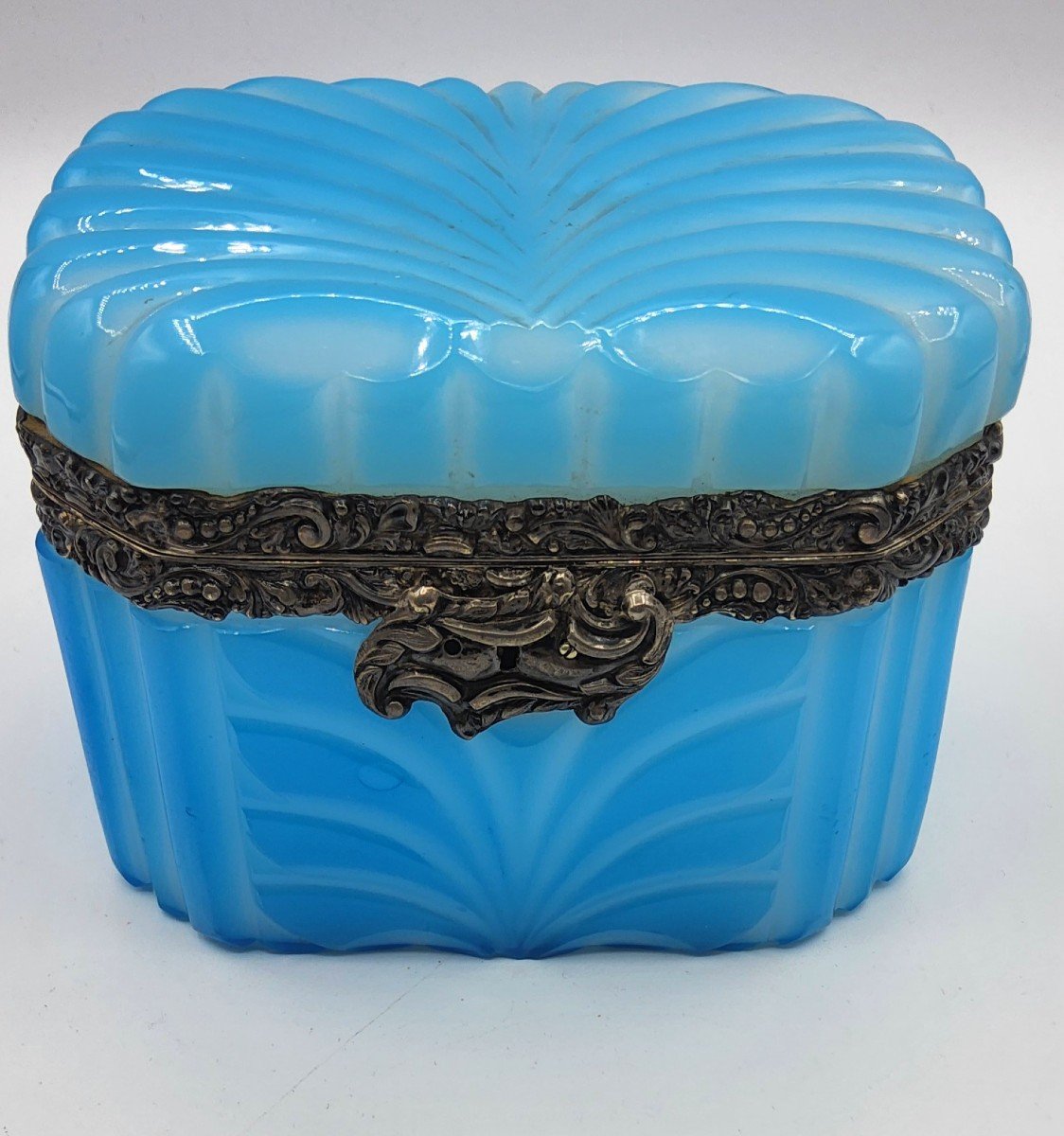 Rarest Barfatan Opaline Overlay Glass Casket With Silver Mount,marks For Austria 1849