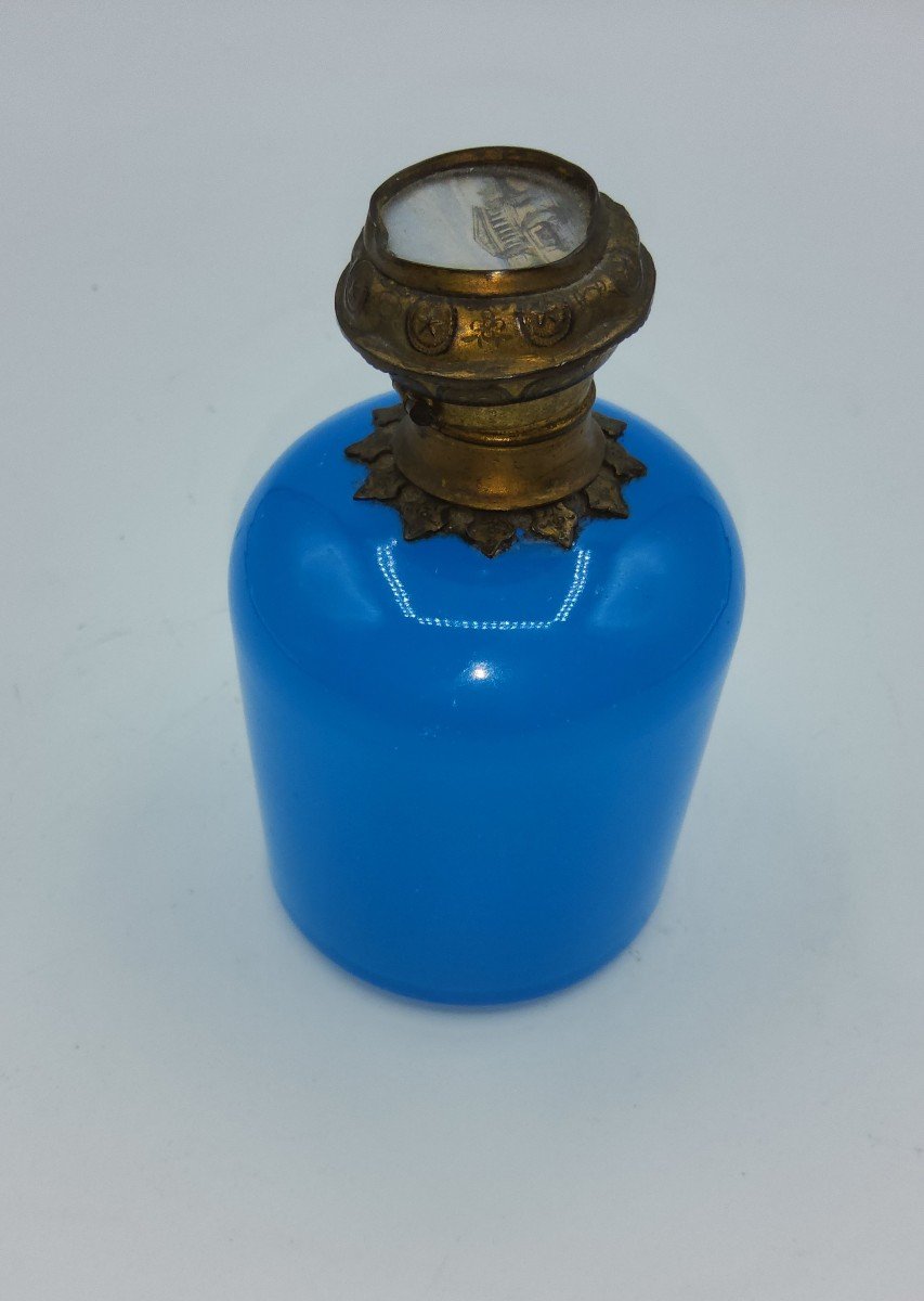 Flacon à Parfum En Opaline Française XIXème Siècle Avec Miniature Sur Couvercle,palais Royal-photo-4