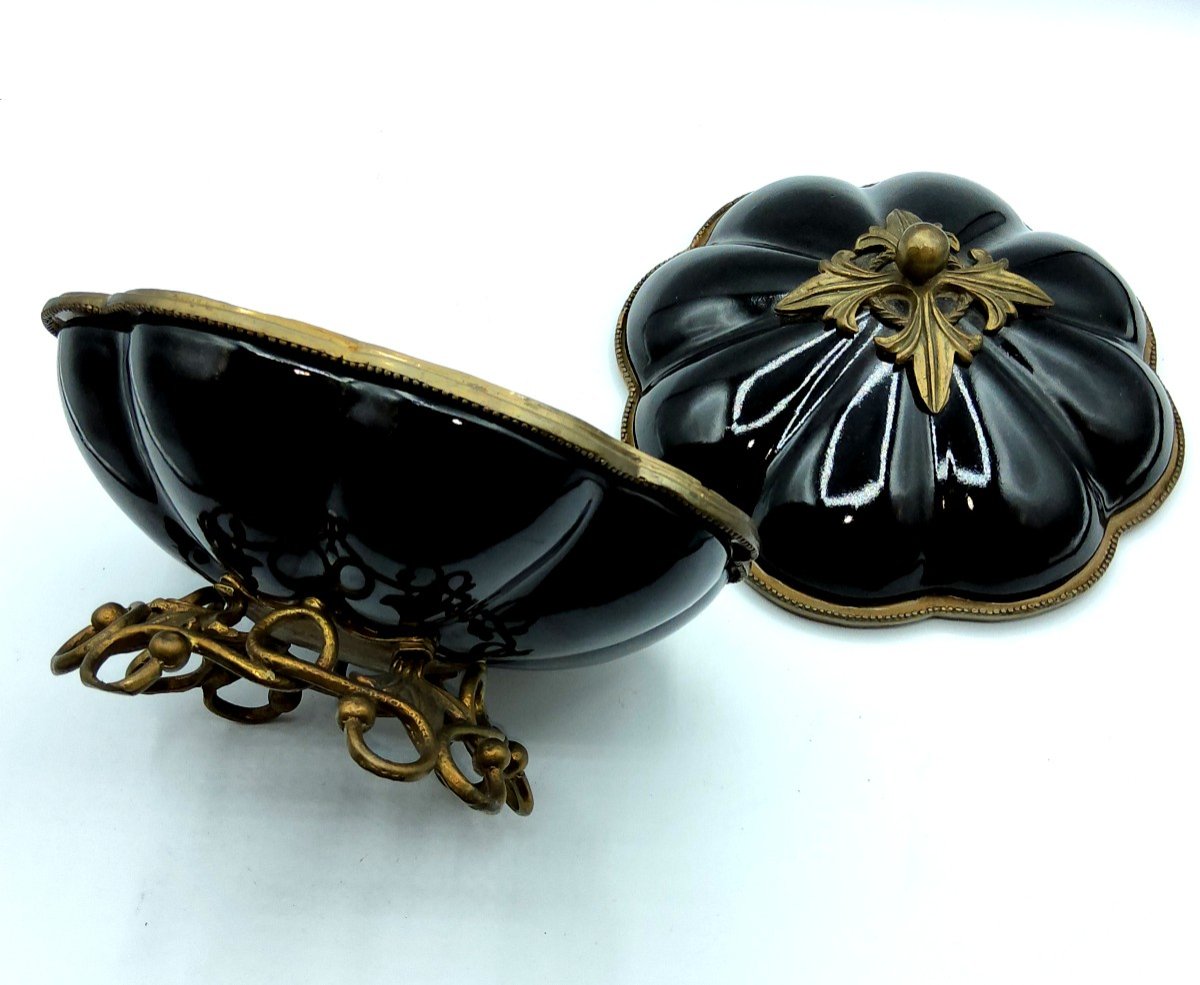 Grand Bonbonnière En Porcelaine Noir-photo-2