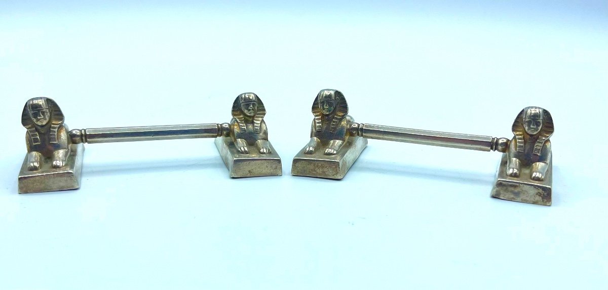 Pair Of Silver-plated Knife Rests With Egyptian Revival Sphinxes — Circa 1920–1930-photo-2