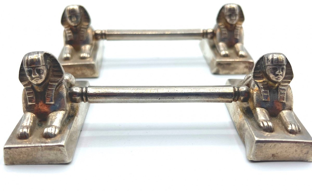 Pair Of Silver-plated Knife Rests With Egyptian Revival Sphinxes — Circa 1920–1930