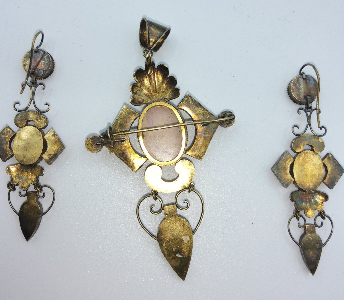 Wonderful Antique Micromosaic Set Of Pendant With Earrings -photo-2