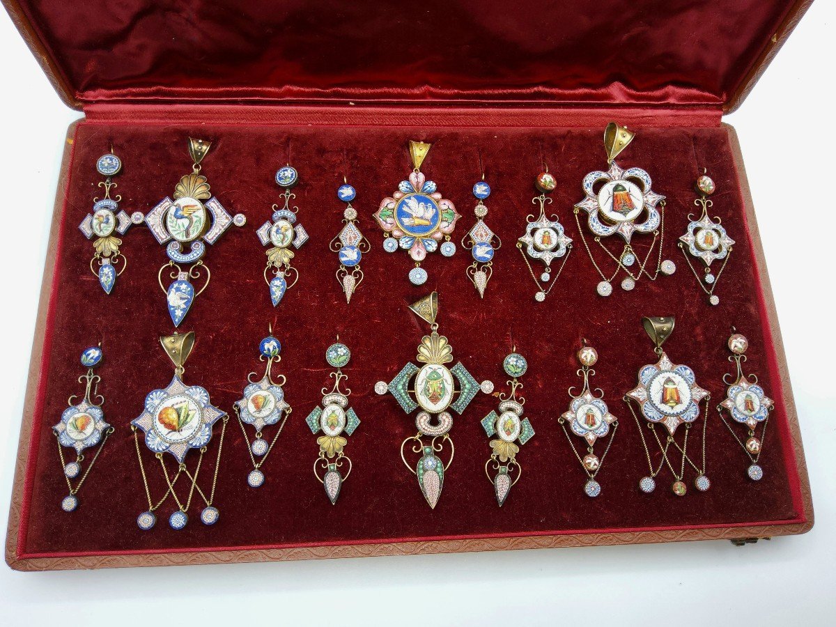 Wonderful Antique Micromosaic Set Of Pendant With Earrings -photo-6