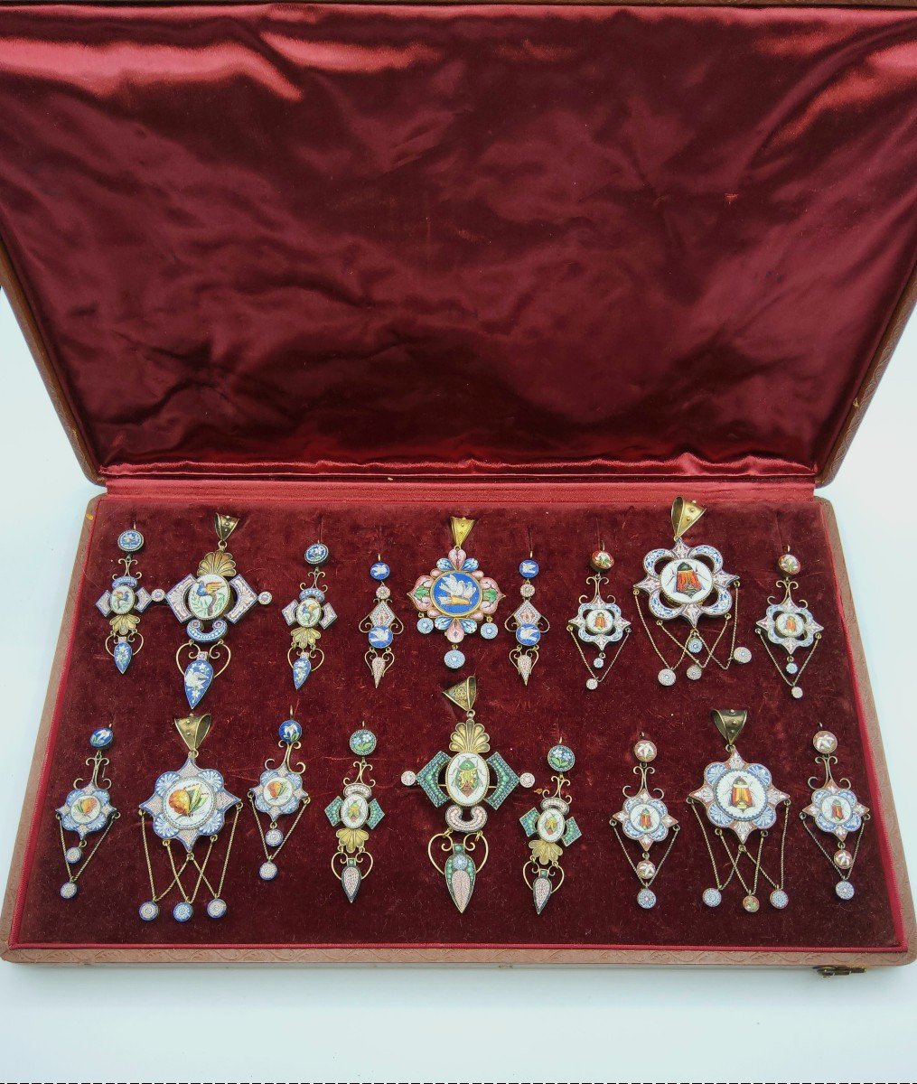 Wonderful Antique Micromosaic Set Of Pendant With Earrings -photo-7