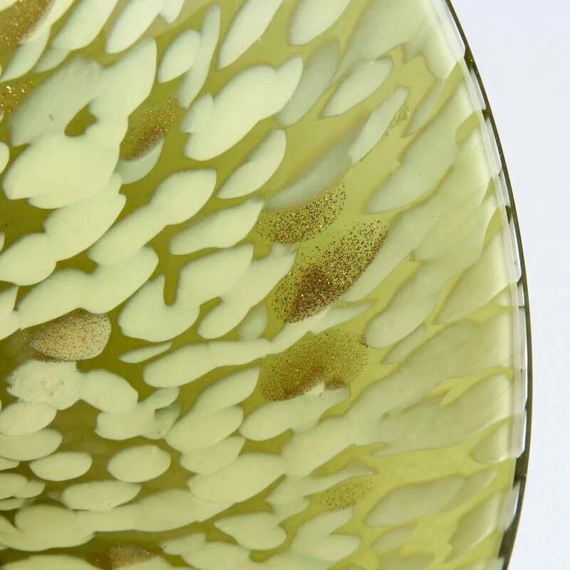 Murano Glass Pear Shaped Covered Bowl Cenedese Glass In Khaki Green-photo-4