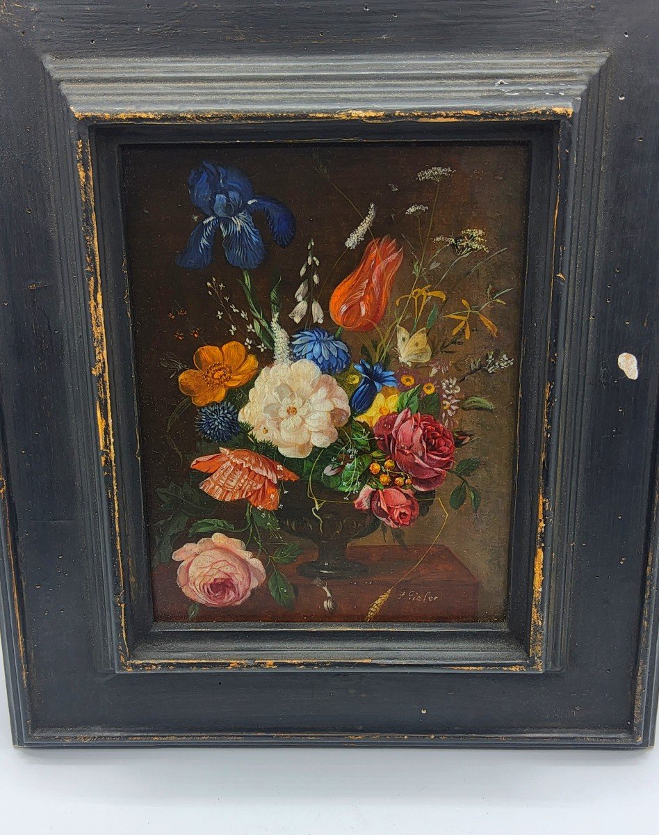 Franz Xaver Pieler Oil On Panel Naturmort Paintings Antique -photo-4