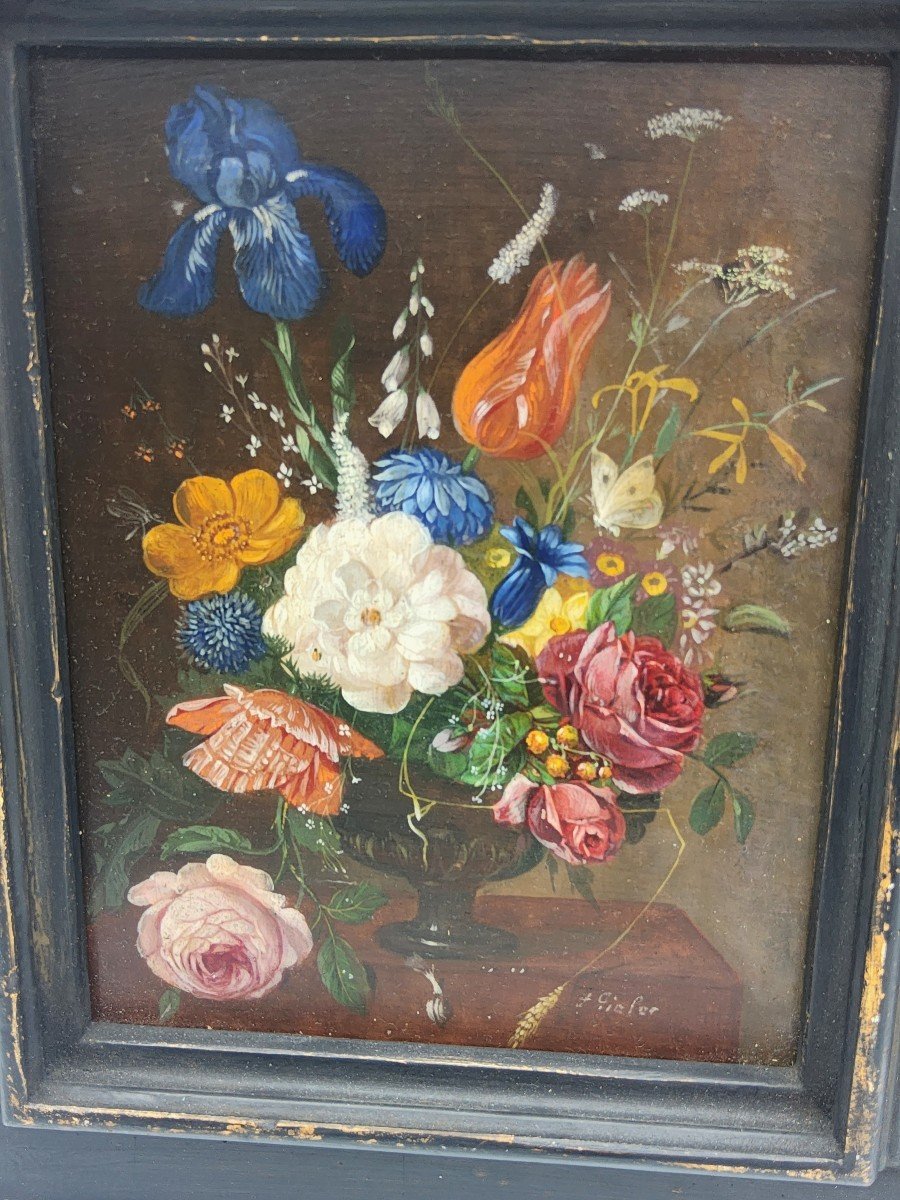 Franz Xaver Pieler Oil On Panel Naturmort Paintings Antique -photo-3