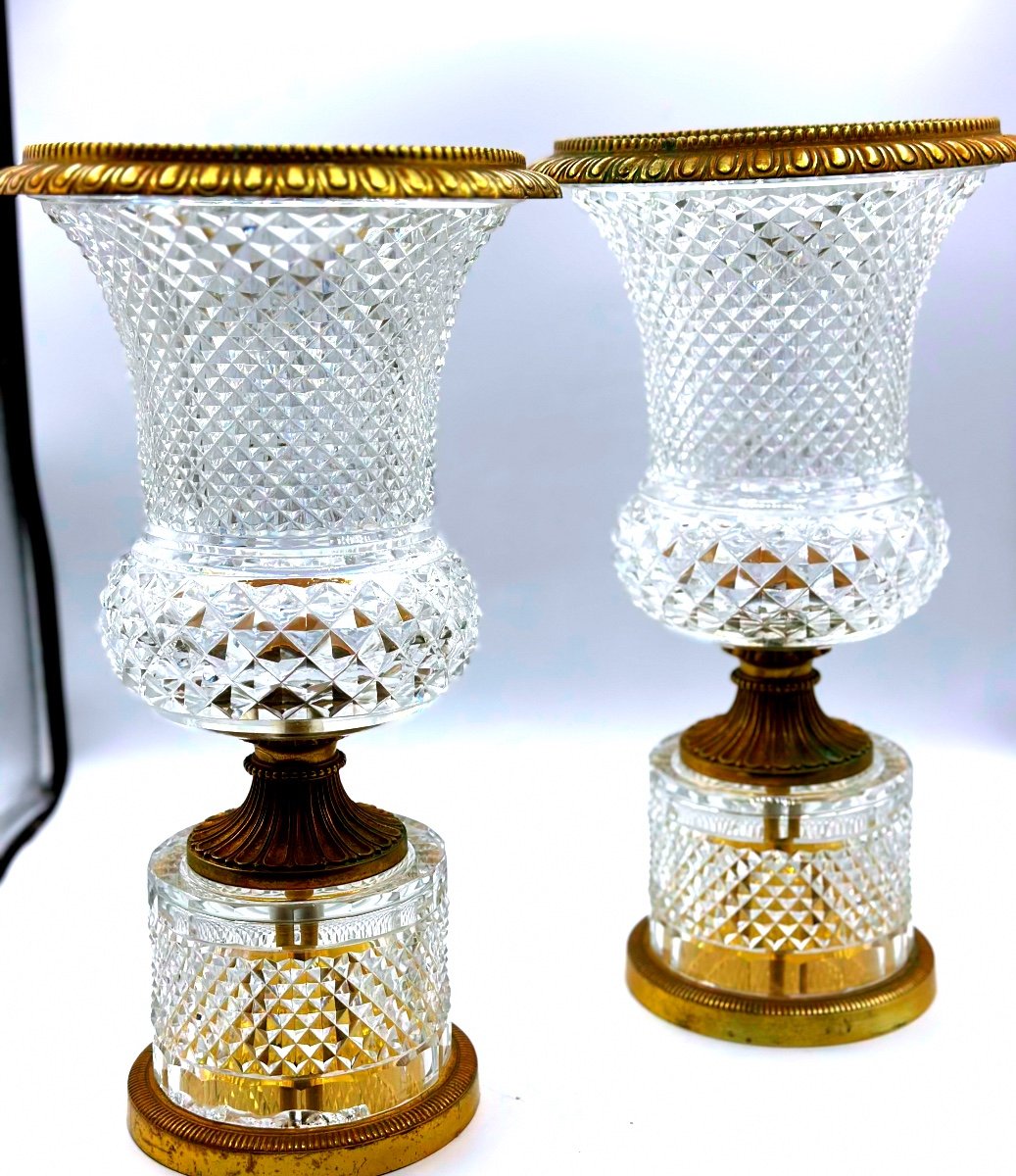 Une Paire De Vases En Verre Cristal Taillé Montés En Bronze Doré Charles X-photo-4