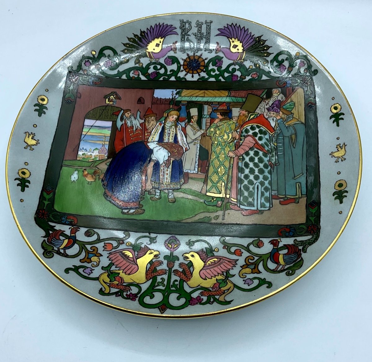 Russian Antique Porcelain Decorative Plate,ivan Bilibin.scene From Alexander Pushkin Fairytale -photo-2