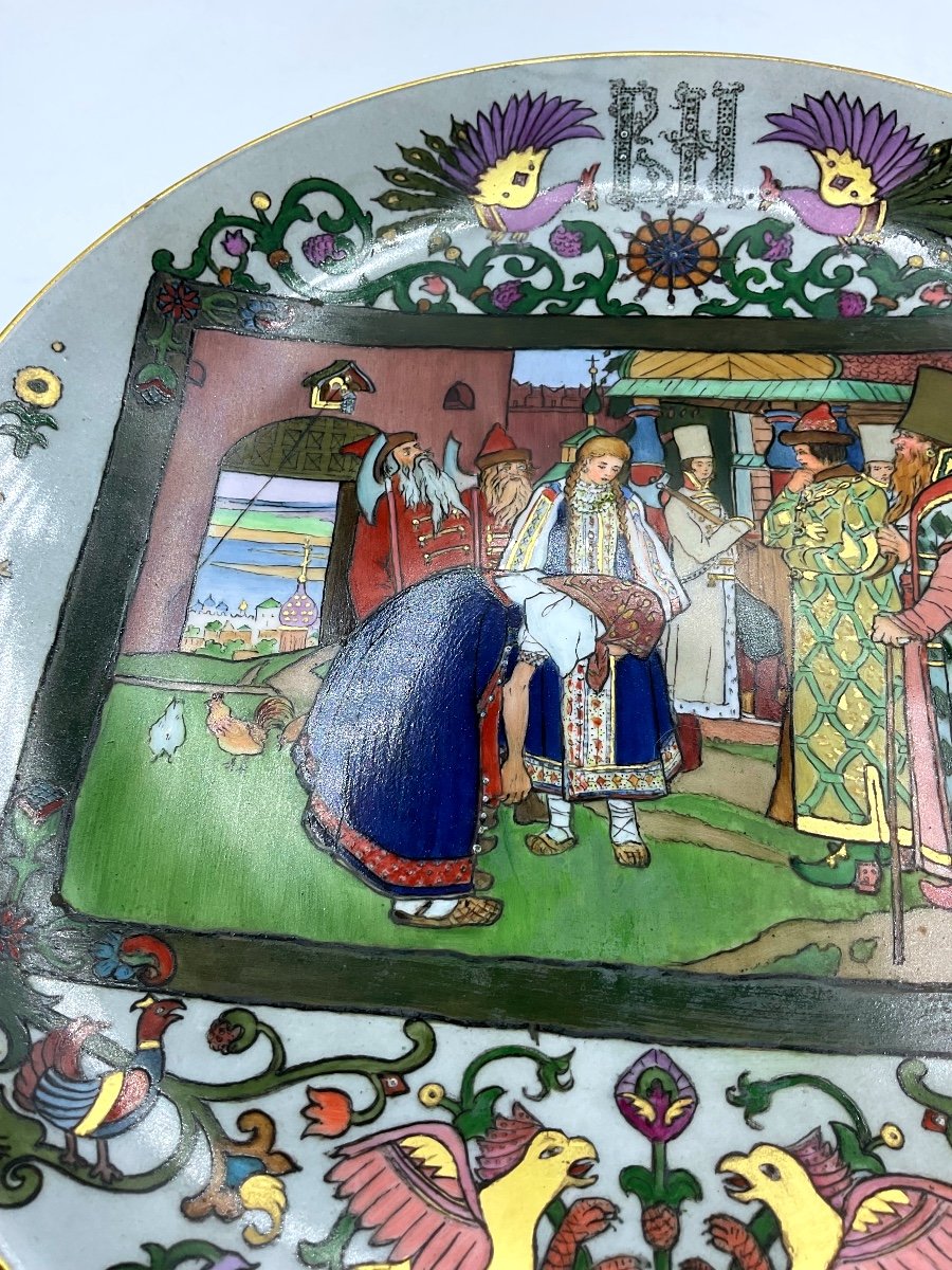 Russian Antique Porcelain Decorative Plate,ivan Bilibin.scene From Alexander Pushkin Fairytale -photo-3