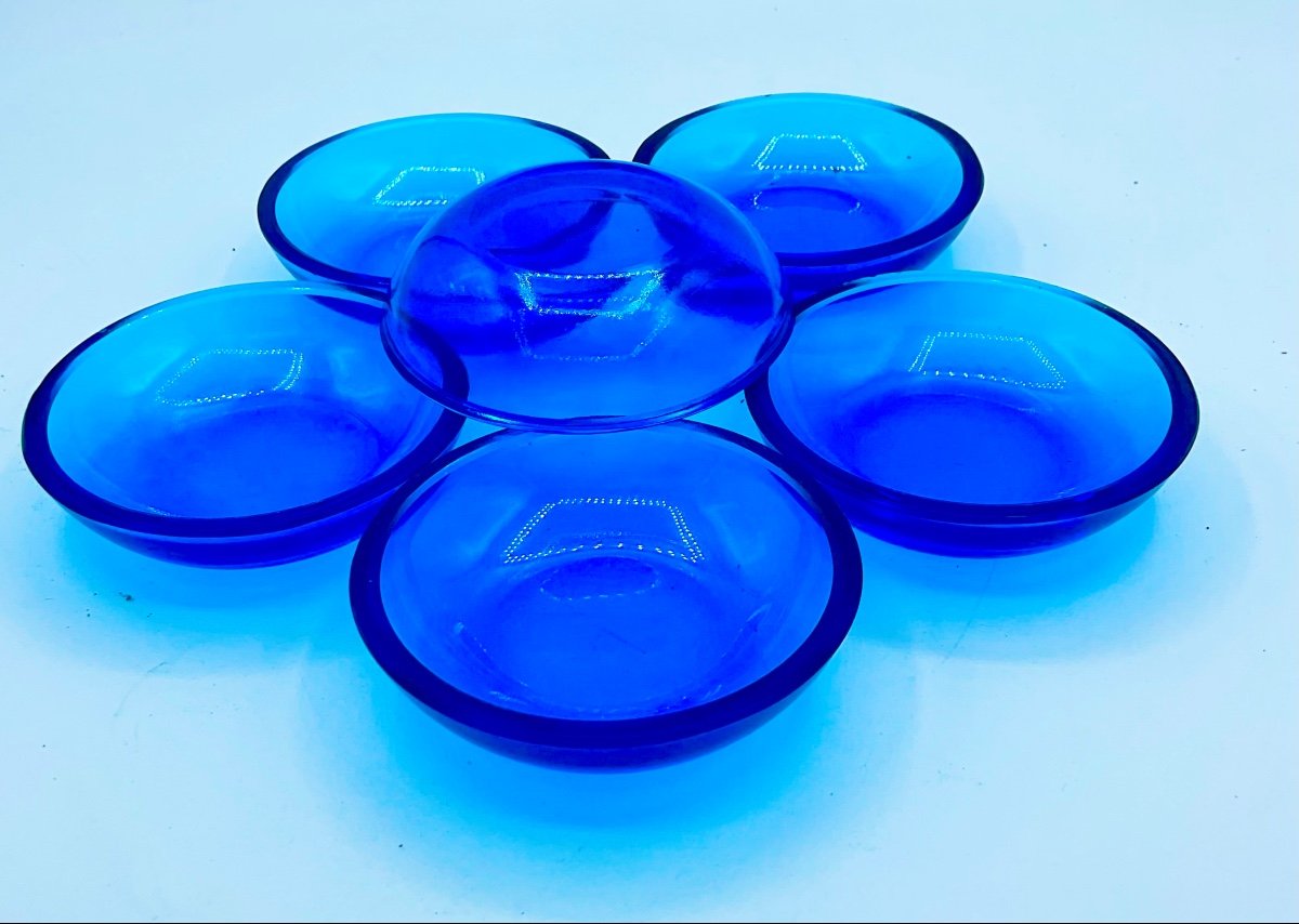 Morano Glass Dishes,set Of 6 In Dark Blue Sapphire Colour 
