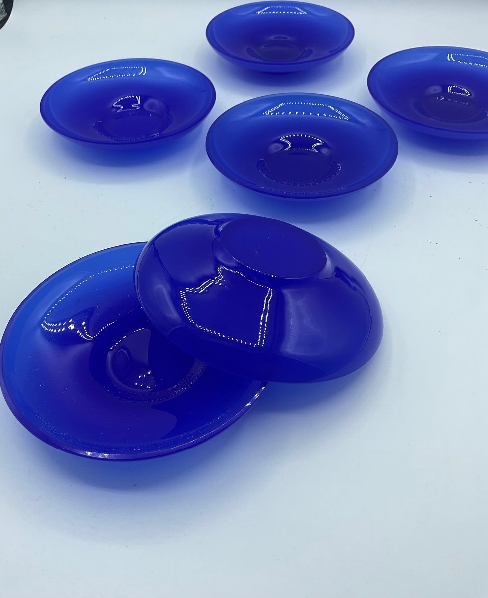 Ensemble De Petits Plats En Verre Opaline De Murano De Couleur Bleu 6-photo-6