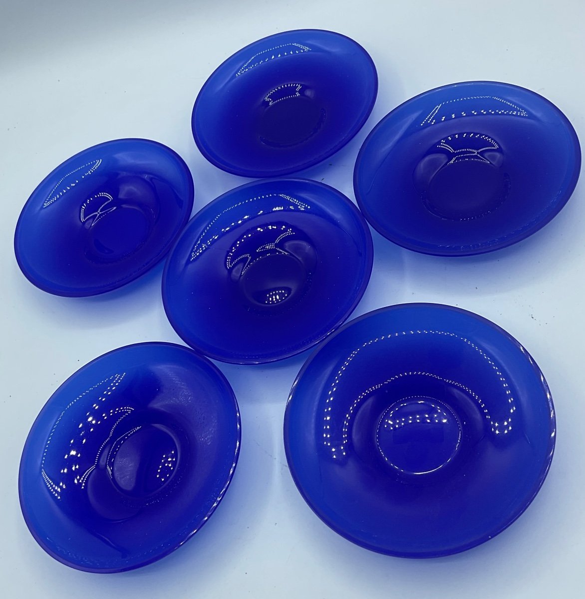 Ensemble De Petits Plats En Verre Opaline De Murano De Couleur Bleu 6
