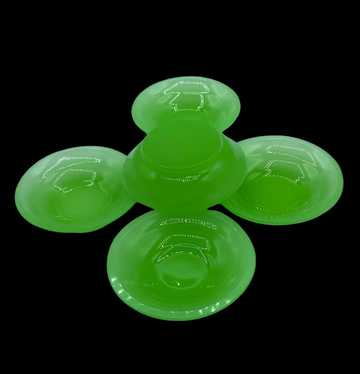 Ensemble De Petits Plats En Verre Opaline De Murano De Couleur Vert 6-photo-4