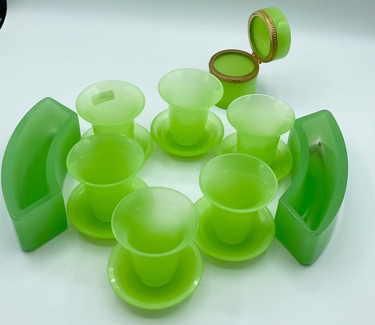 Très Rare Ensemble De Verres Murano Opaline 15 Pièces-photo-3