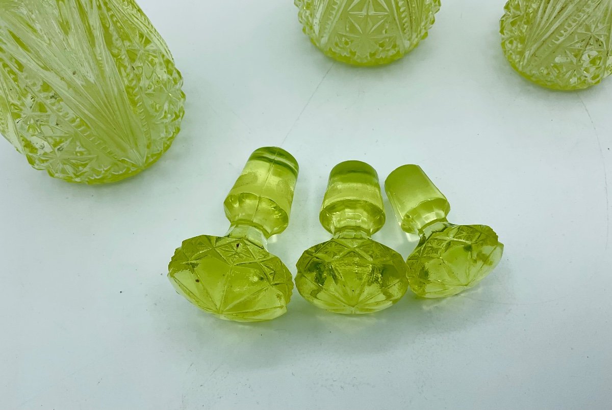XIXème Siècle Ensemble De 3 Flacons à Parfum En Verre Baccarat Uranium-photo-4