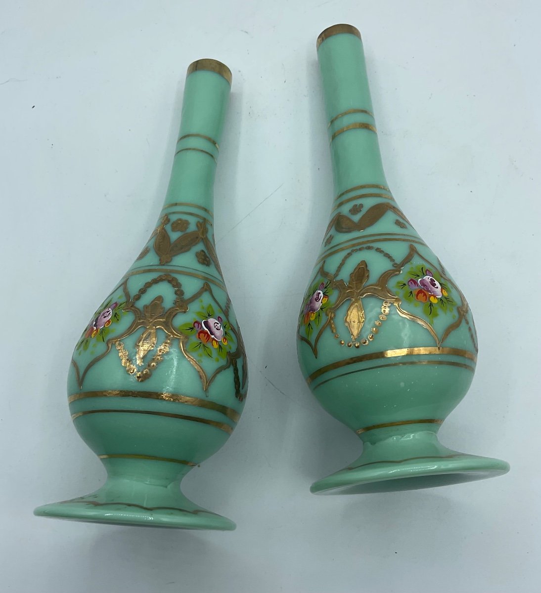 Pair Of Antique Opaline Glass Bottles,rose Water Sprinkler For Ottoman Market-photo-2