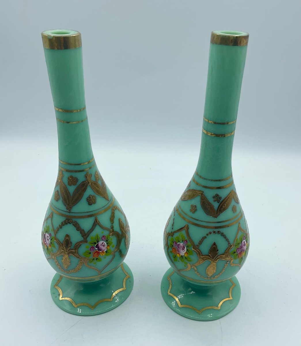 Pair Of Antique Opaline Glass Bottles,rose Water Sprinkler For Ottoman Market-photo-4