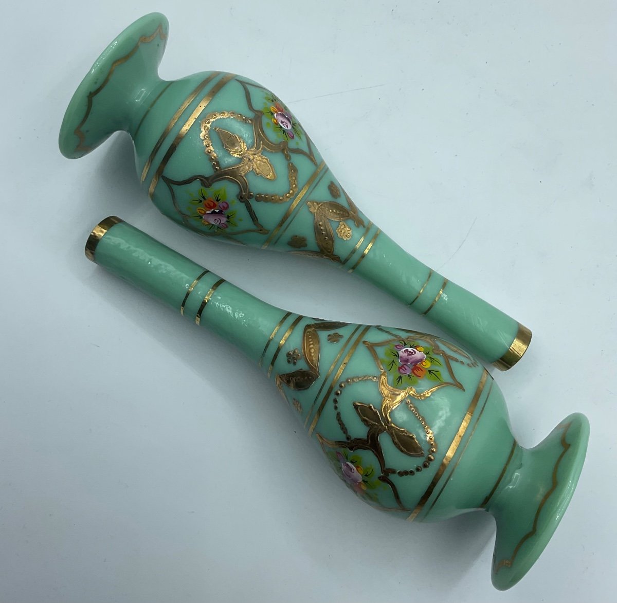 Pair Of Antique Opaline Glass Bottles,rose Water Sprinkler For Ottoman Market-photo-1