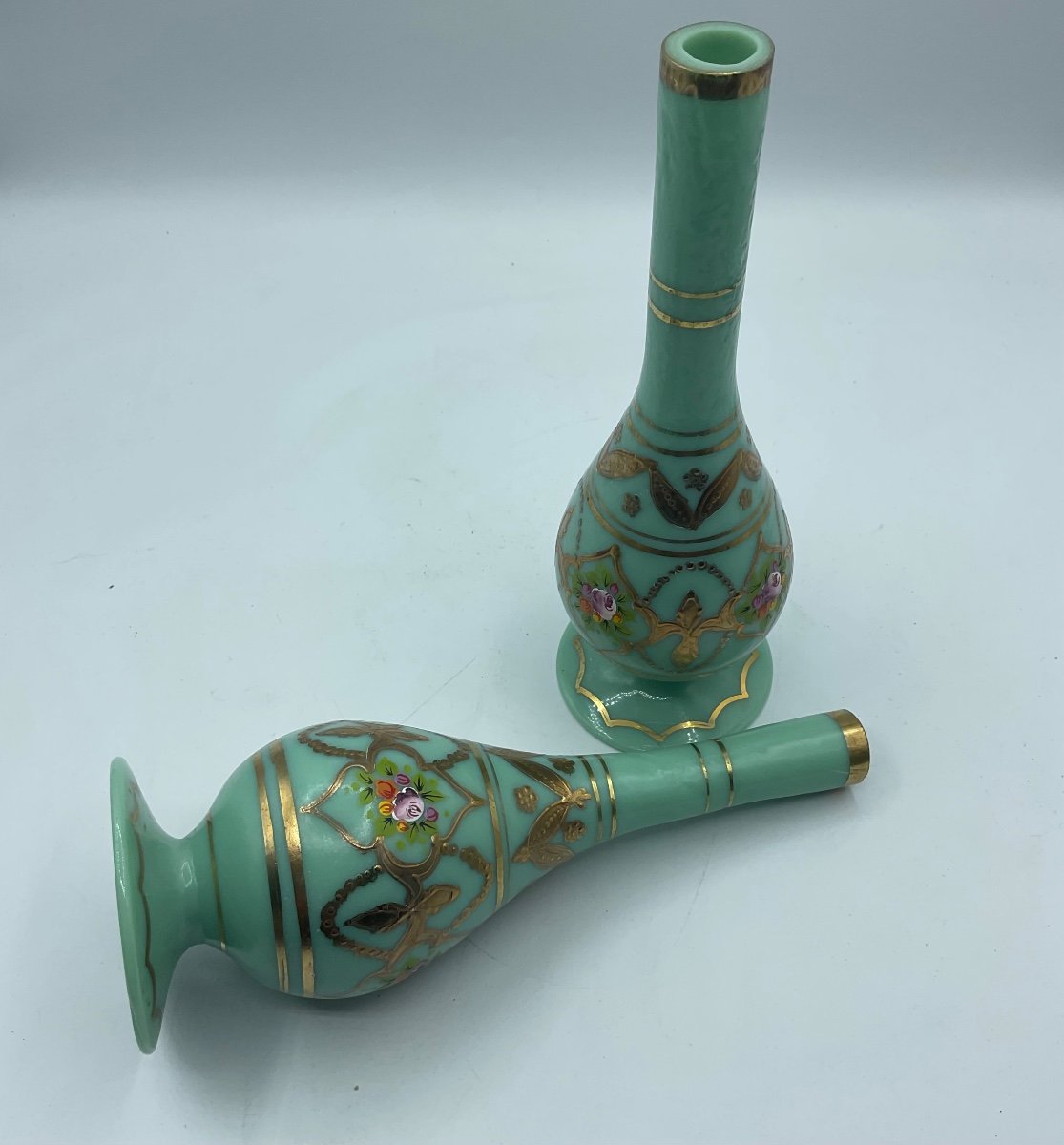 Pair Of Antique Opaline Glass Bottles,rose Water Sprinkler For Ottoman Market-photo-4
