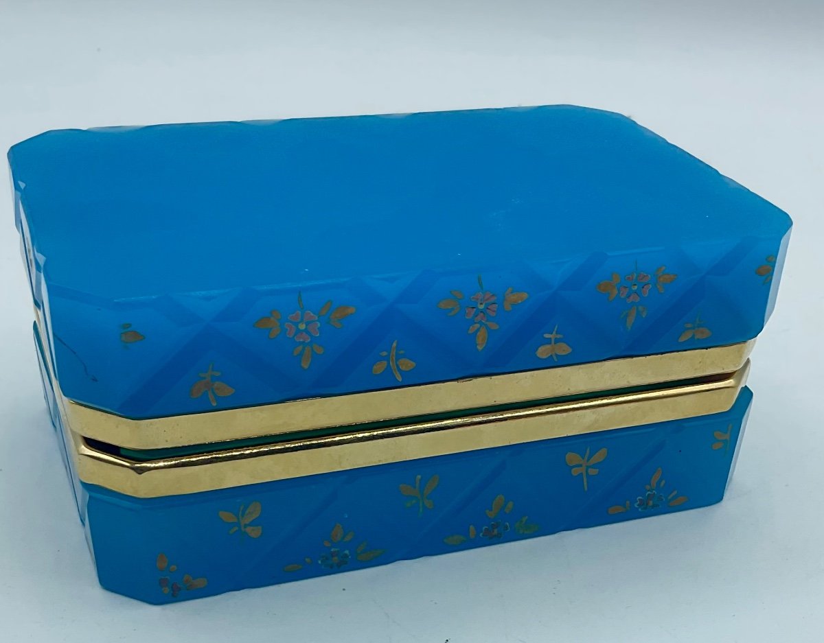 French Opaline Glass Painted Box French Opaline Glass Painted Box