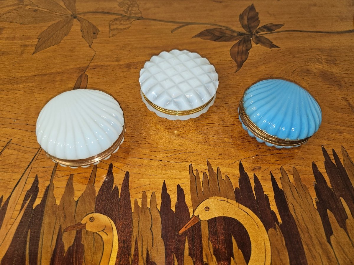 Pilulier XIXème En Verre Opaline Et Monture En Bronze-photo-4