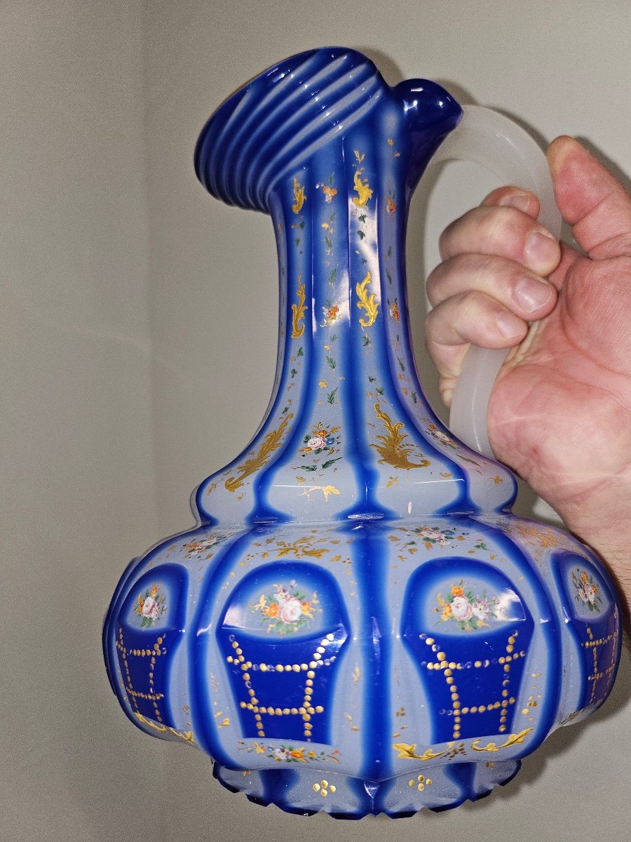 Magnificent Bohemian Double Overlay Glass Ever,barfstsn Glass Jug Unusual Shape,enamel -photo-7