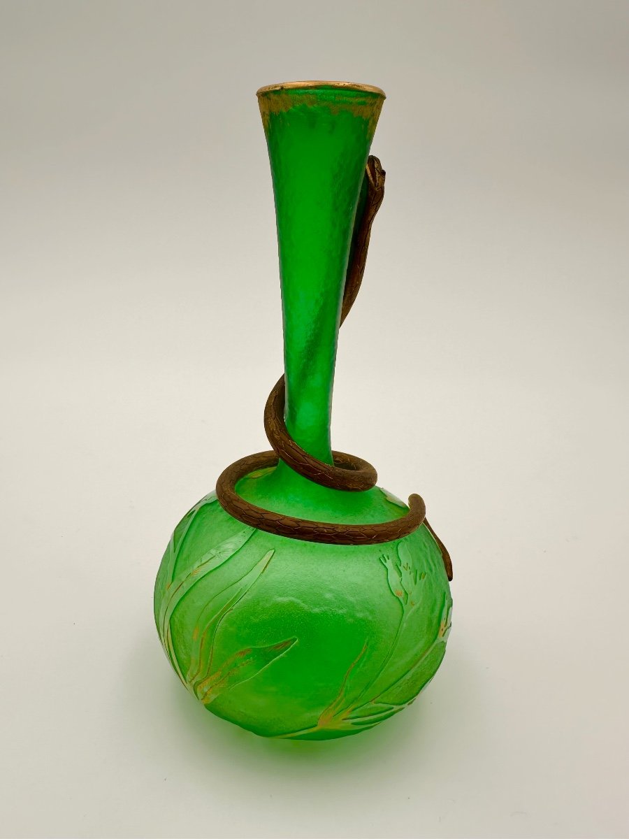 Daum Vase En Verre Givre Vert ,très Rare-photo-4