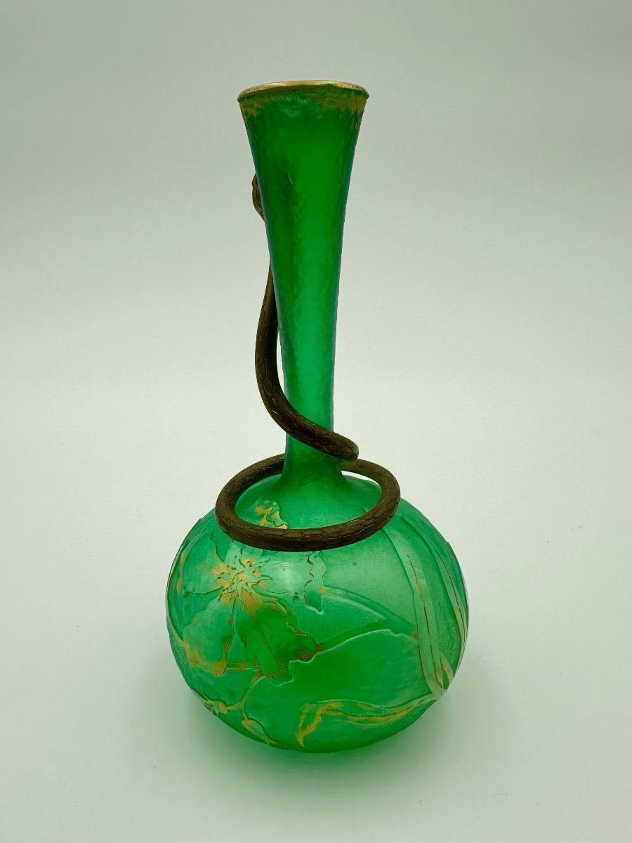 Daum Vase En Verre Givre Vert ,très Rare-photo-6