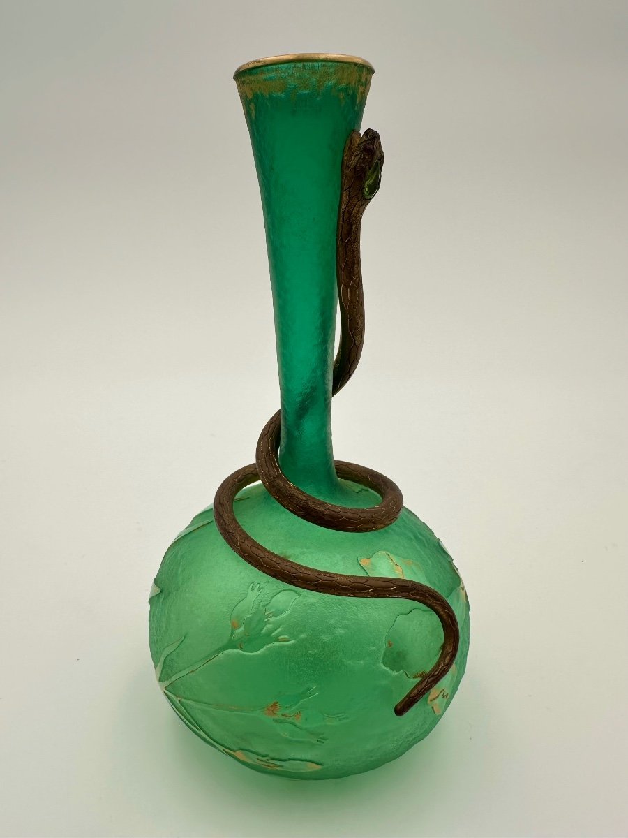 Daum Vase En Verre Givre Vert ,très Rare-photo-7