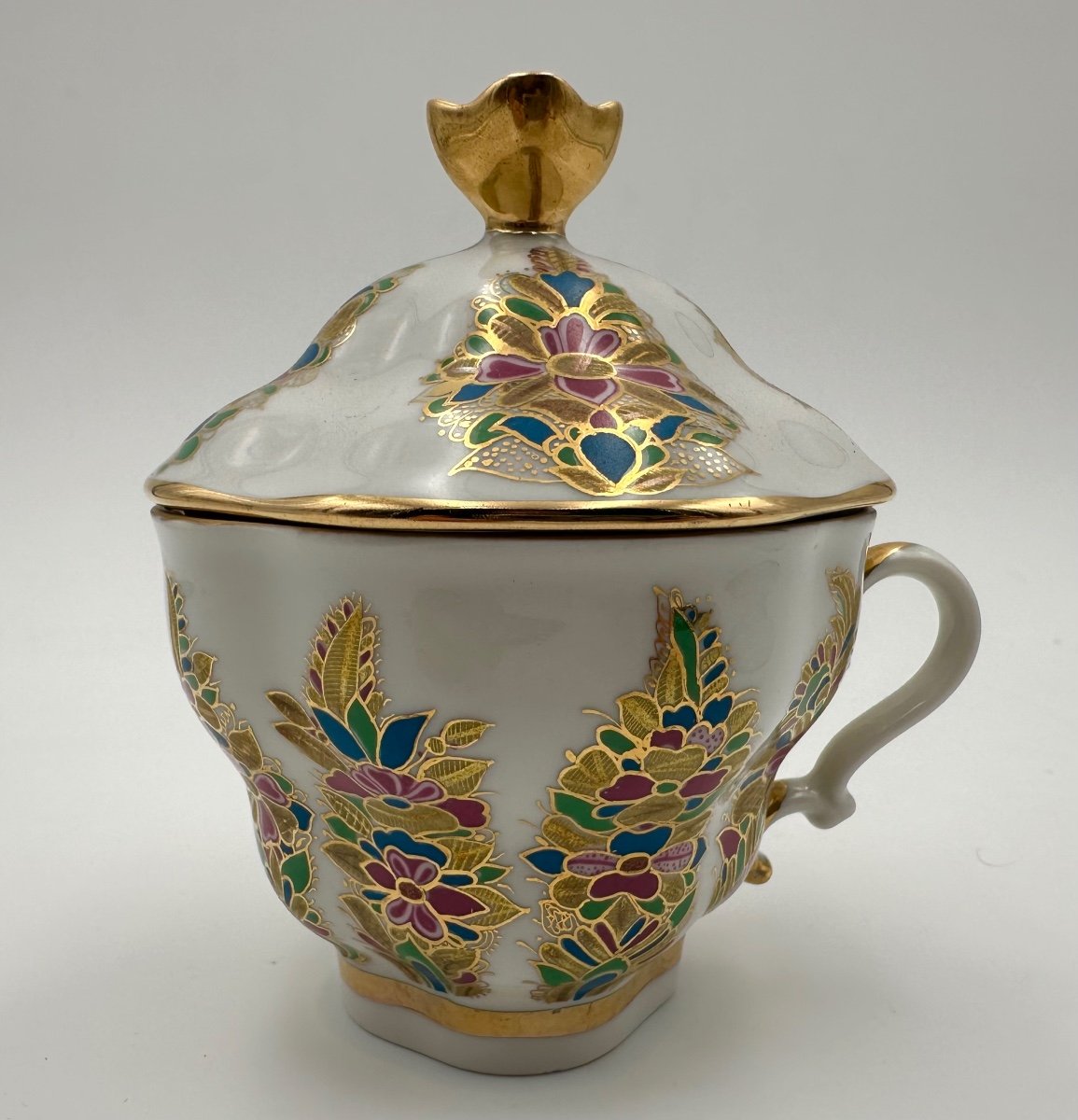 Grande Tasse à Couvercle Avec Soucoupe, Lomonosov, St. Petersbourg, 20ème Siècle, Décoration Fa-photo-2