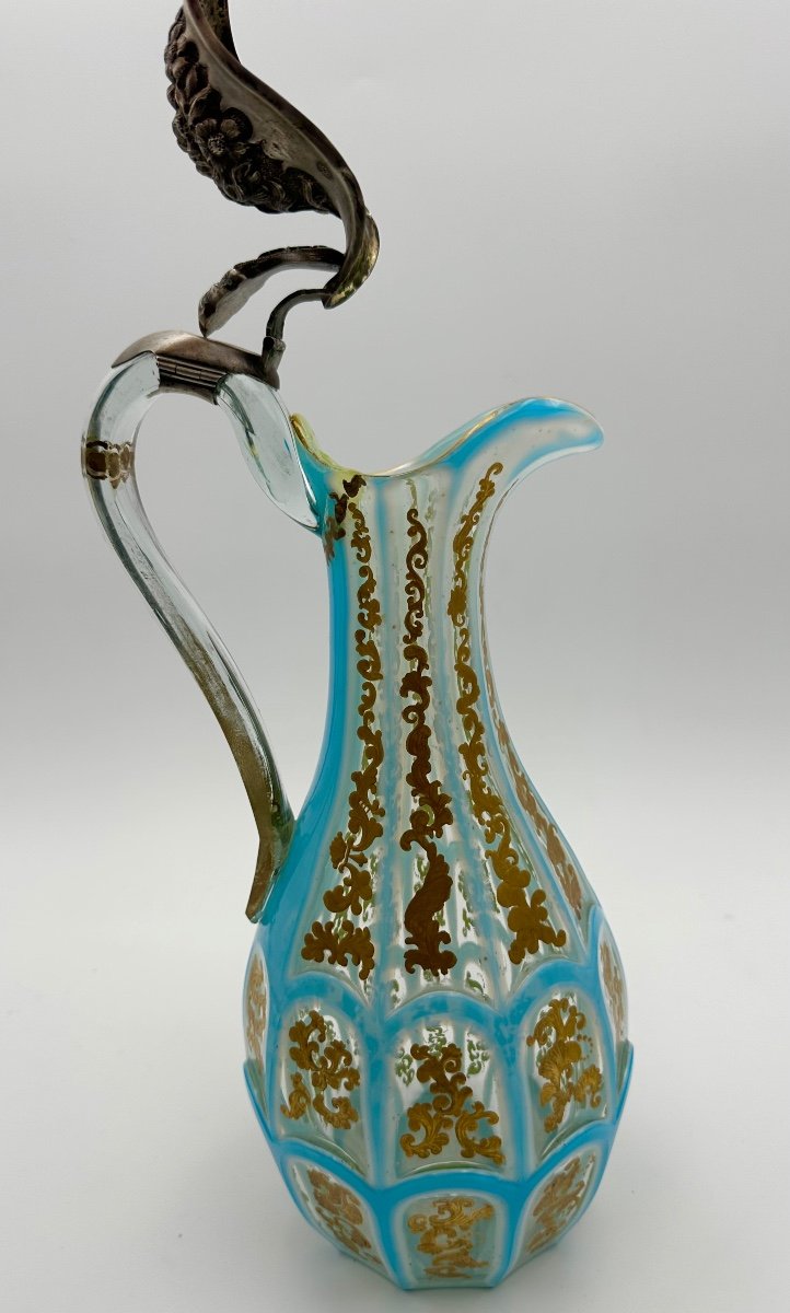 Aiguière En Verre De Bohême Avec Couvercle En Argent, Barfatan Pour Le Marché Oriental-photo-4