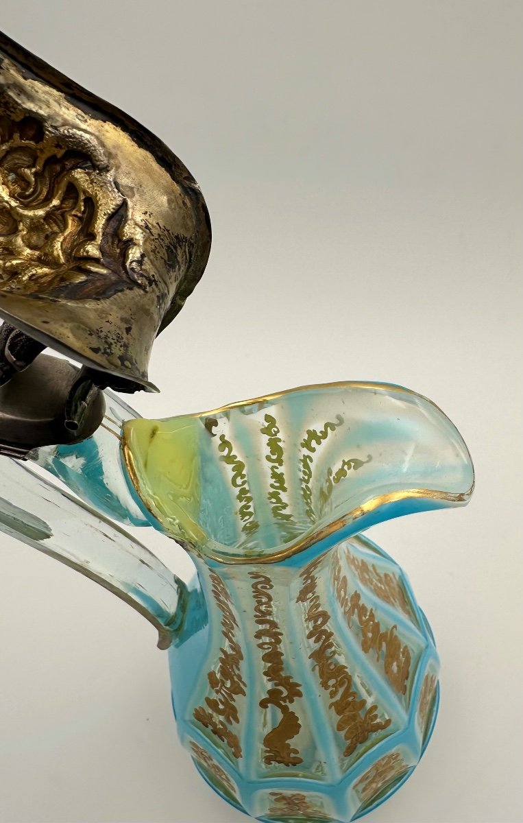 Aiguière En Verre De Bohême Avec Couvercle En Argent, Barfatan Pour Le Marché Oriental-photo-6