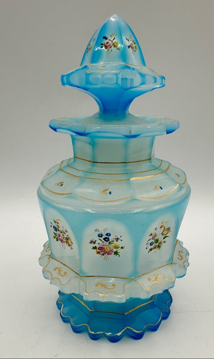 Flacon De Parfum Ancien En Verre Opalin à Double Recouvrement, Verre Barfatan,xixeme-photo-3