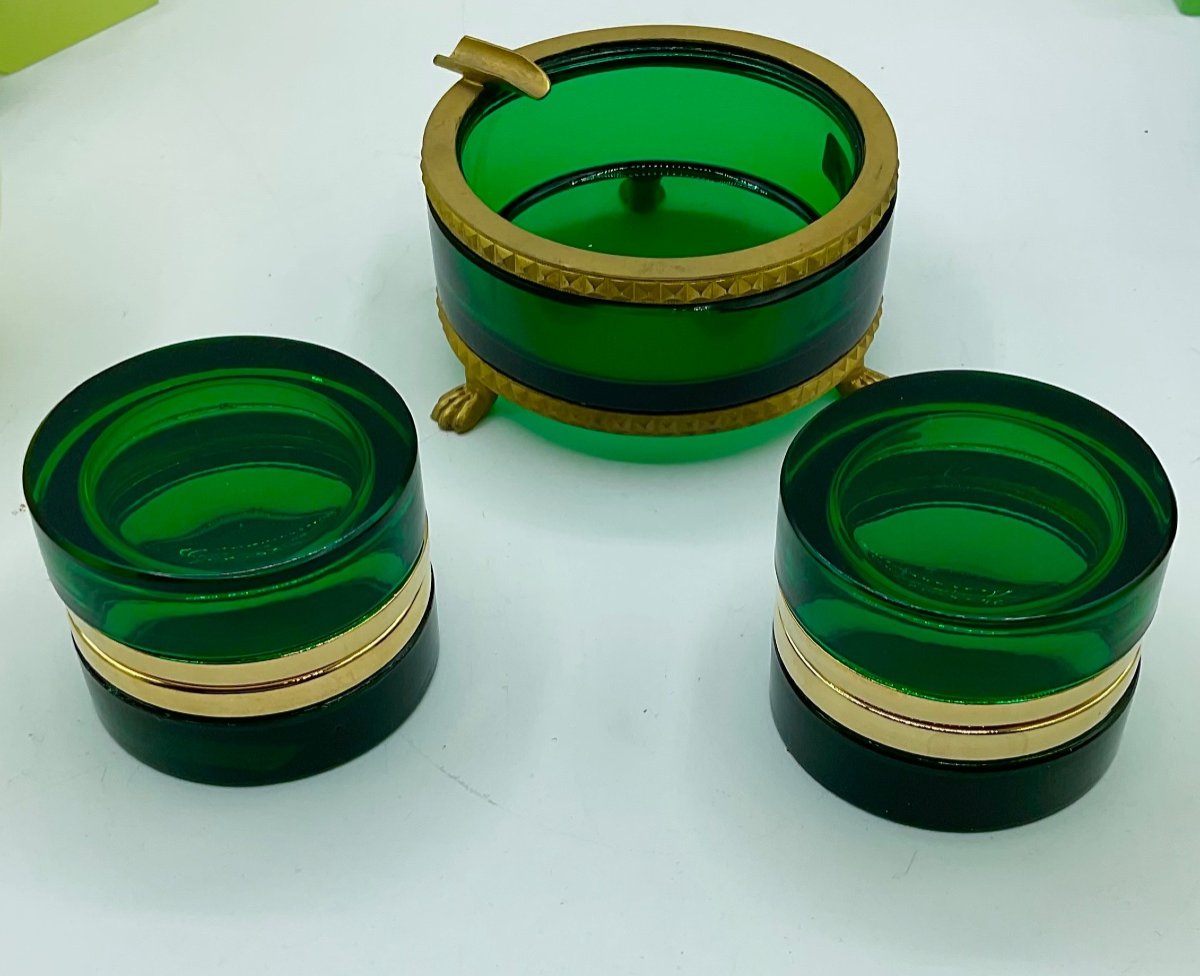 Pair Of Antique Bohemian Glass Boxes Polished Bronze Mount
