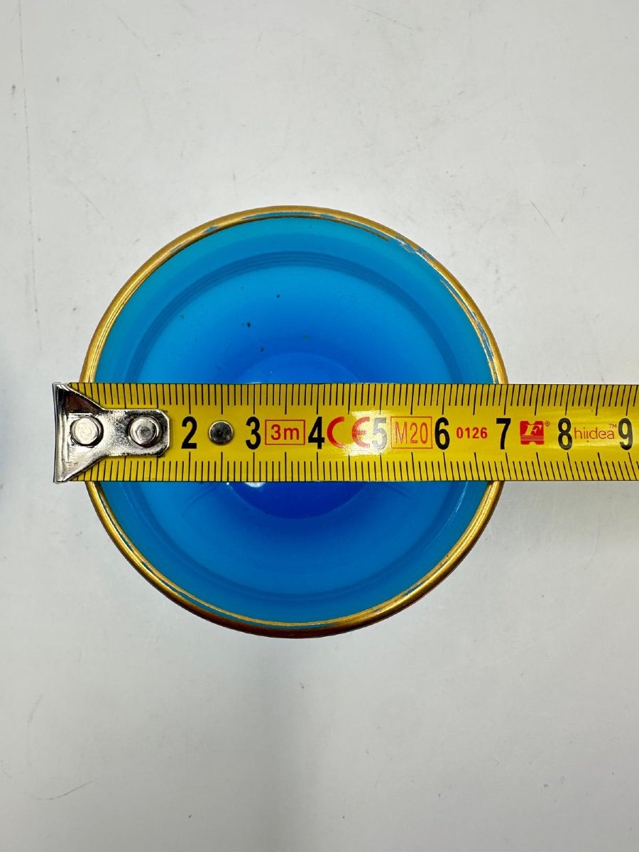 Boîte Ronde En Verre Opalin Français Du 19ème Siècle, Peinte En Or-photo-2