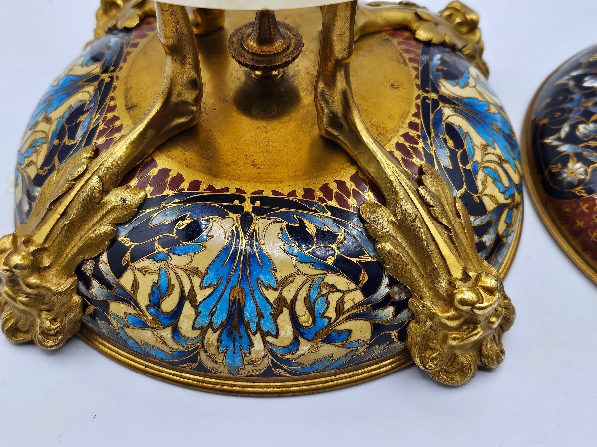 Antique Bonbonnière By Ferdinand Barbecienne,bronze Polychrome And Cloisonné Enamel.-photo-2
